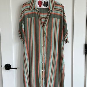 striped, full-length T-shirt dress